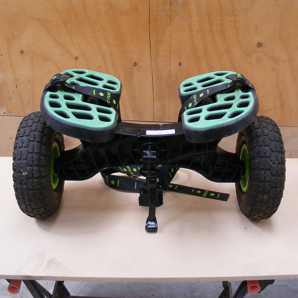 Earlier model of the C-Tug Kayak Trolley in the workshop