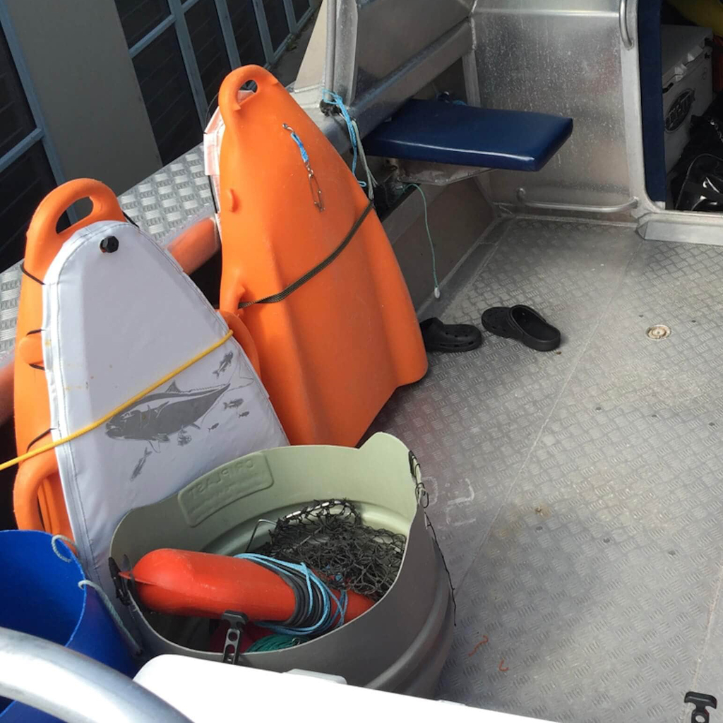 Wettie Float Boat stored on a fishing boat